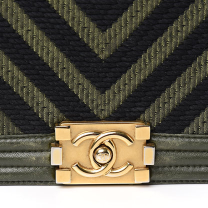 Chanel Fabric Chevron Braided Medium Boy Flap Black Dark Green 17 of 17