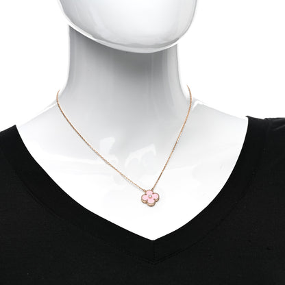 Van Cleef & Arpels 18K Rose Gold Diamond Pink Porcelain Vintage Alhambra Pendant Necklace 2 of 5