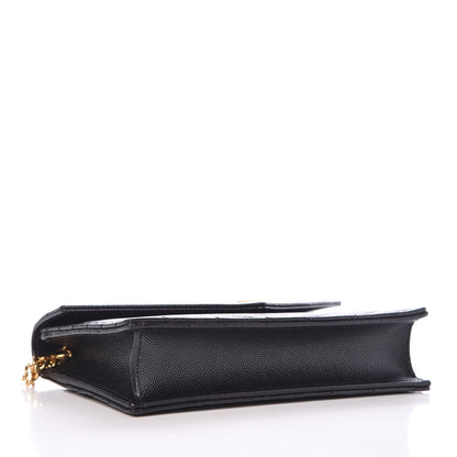 Saint Laurent Grain De Poudre Matelasse Chevron Monogram Envelope Chain Wallet Black 4 of 7