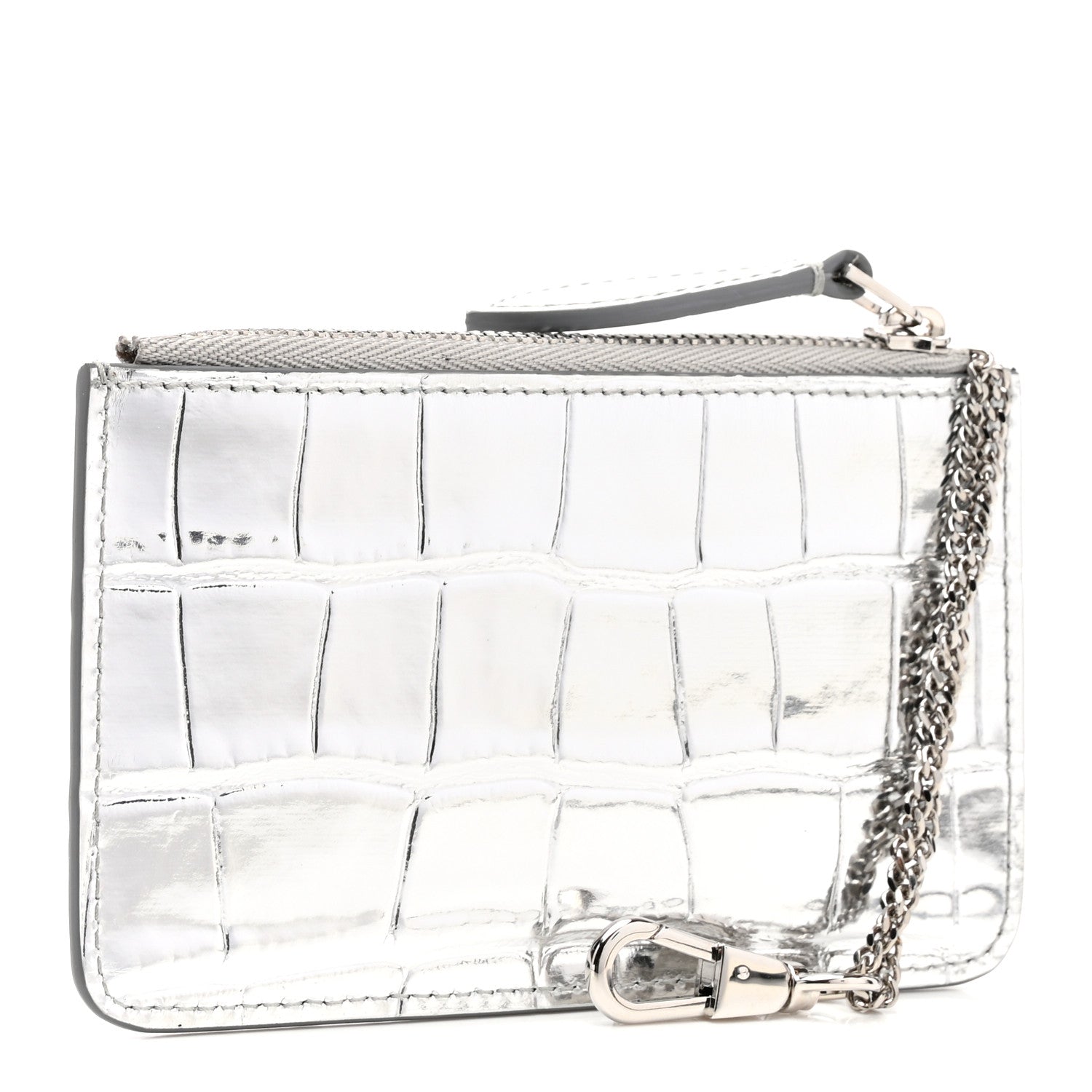 Burberry Metallic Croc Embossed Zip Around Wallet Silver 3 of 6