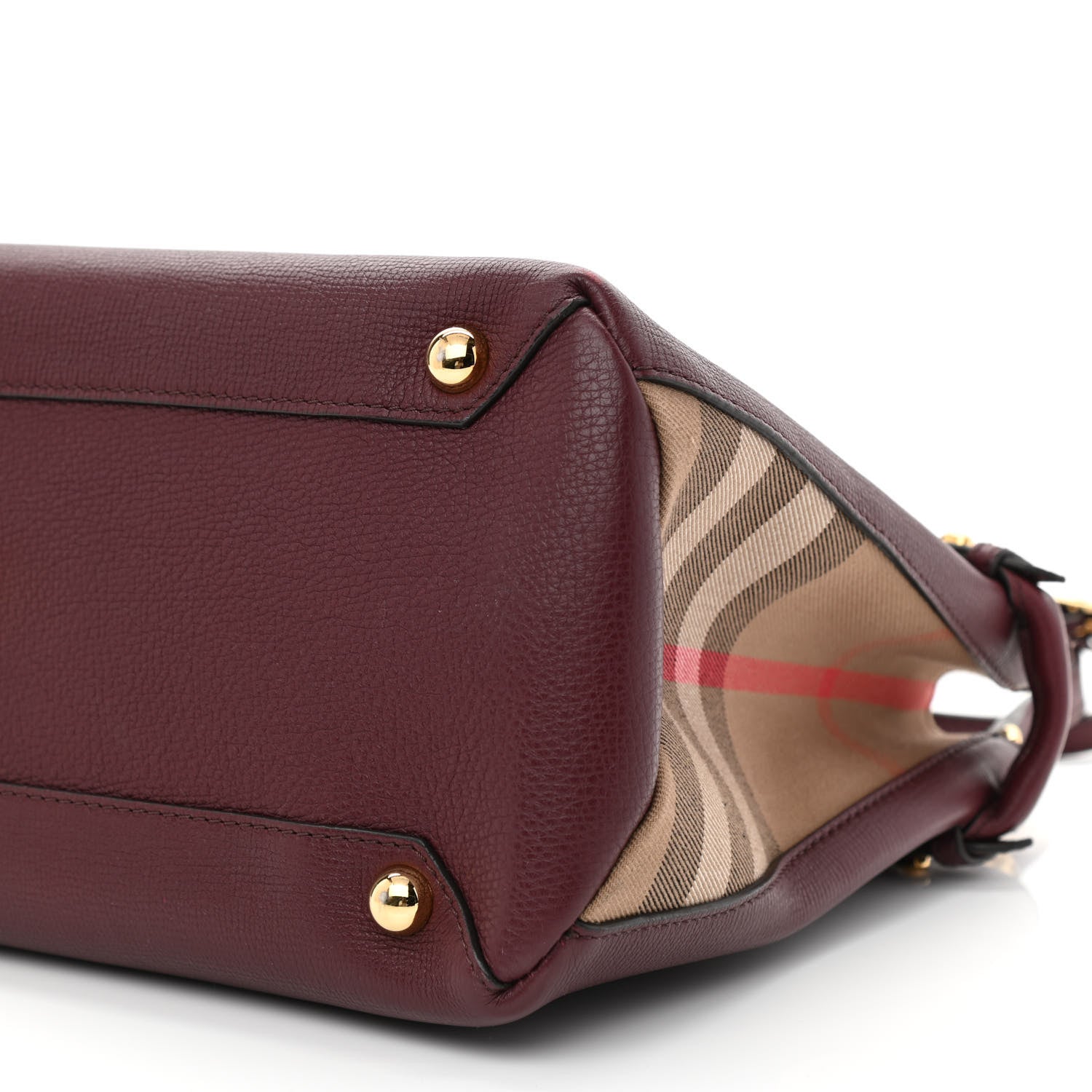 Burberry Grainy Calfskin House Check Medium Banner Tote Mahogany Red 12 of 13