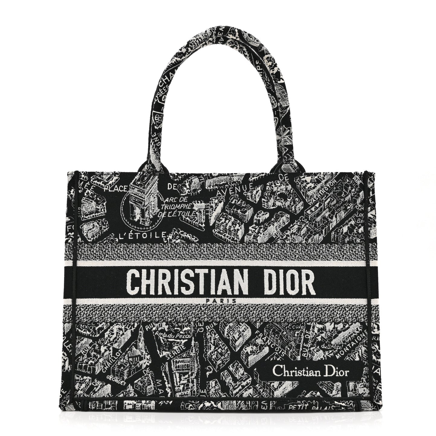 Canvas Embroidered Medium Plan De Paris Book Tote Black White
