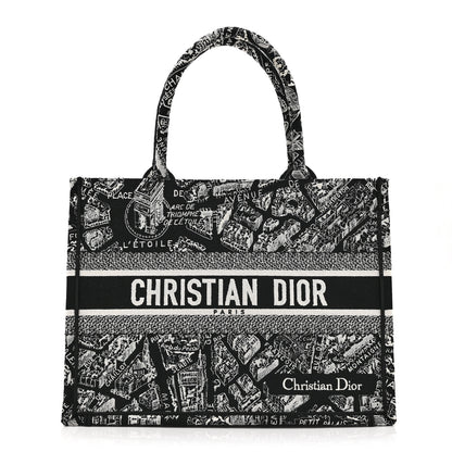 Christian Dior Canvas Embroidered Medium Plan De Paris Book Tote Black White 1 of 10