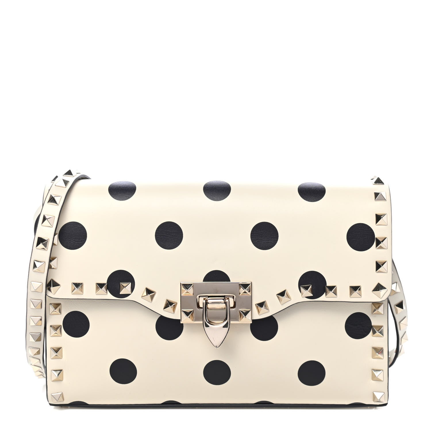 Valentino Garavani Vitello Polka Dot Medium Rockstud Flip Lock Crossbody Bag Light Ivory Black 1 of 4