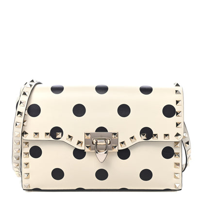 Valentino Garavani Vitello Polka Dot Medium Rockstud Flip Lock Crossbody Bag Light Ivory Black 1 of 4