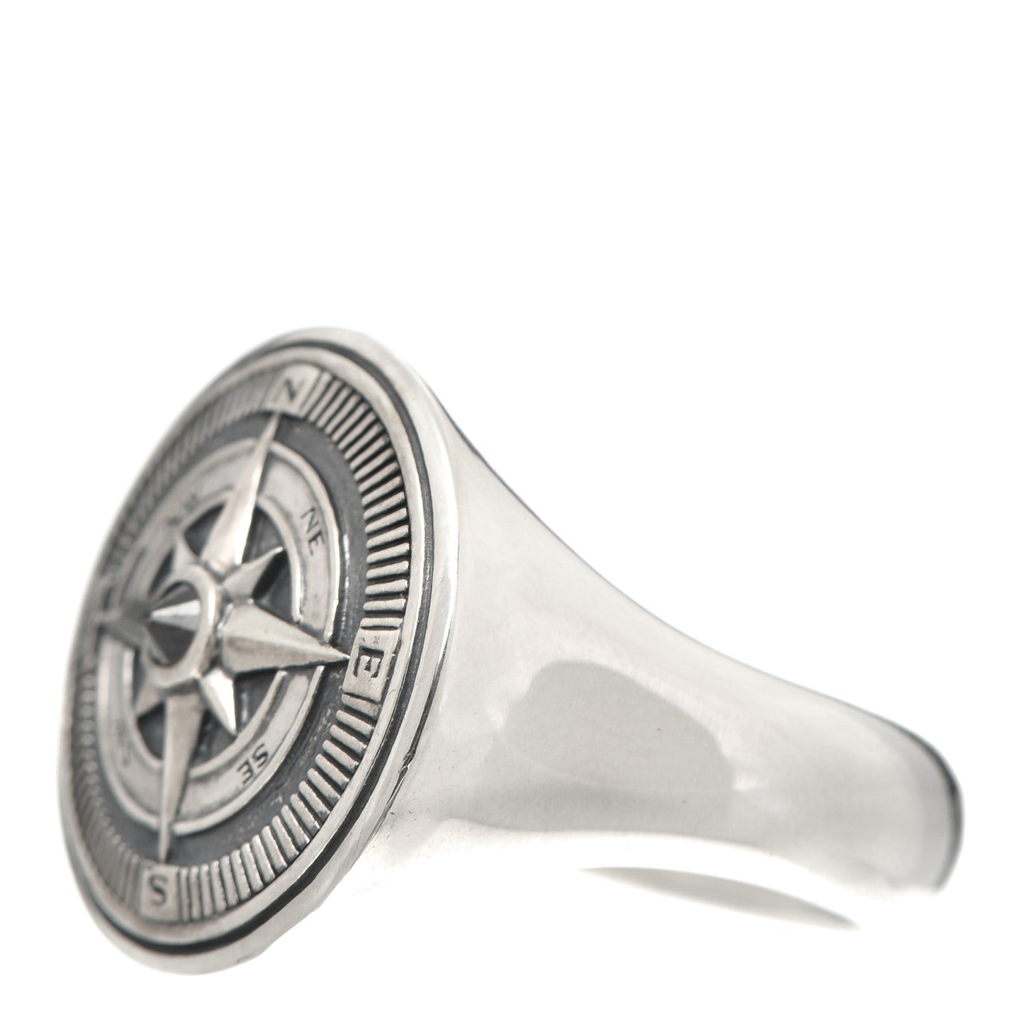 Sterling Silver Black Diamond Maritime Compass Signet Ring 57 8