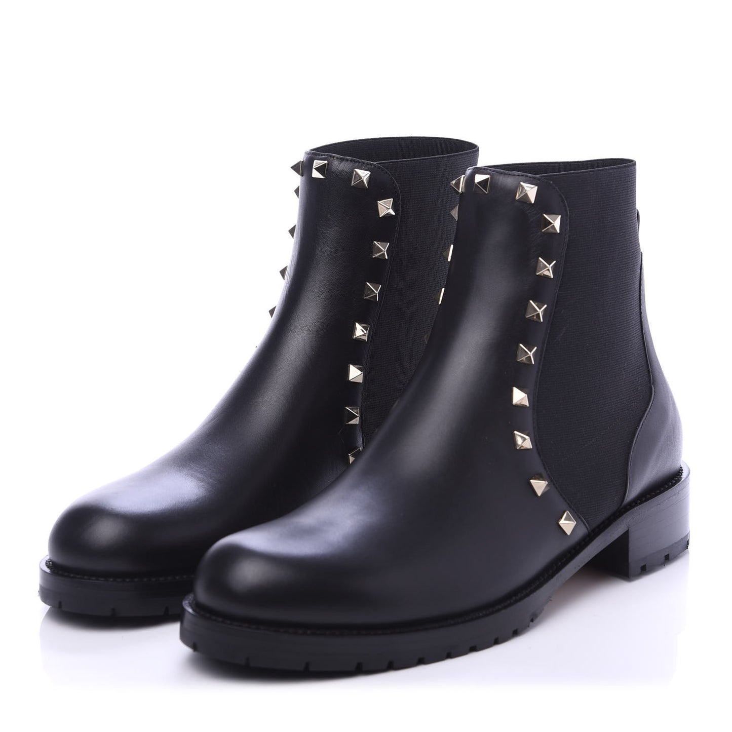 Calfskin Rockstud Beatle Chelsea 20mm Ankle Boots 40 Black