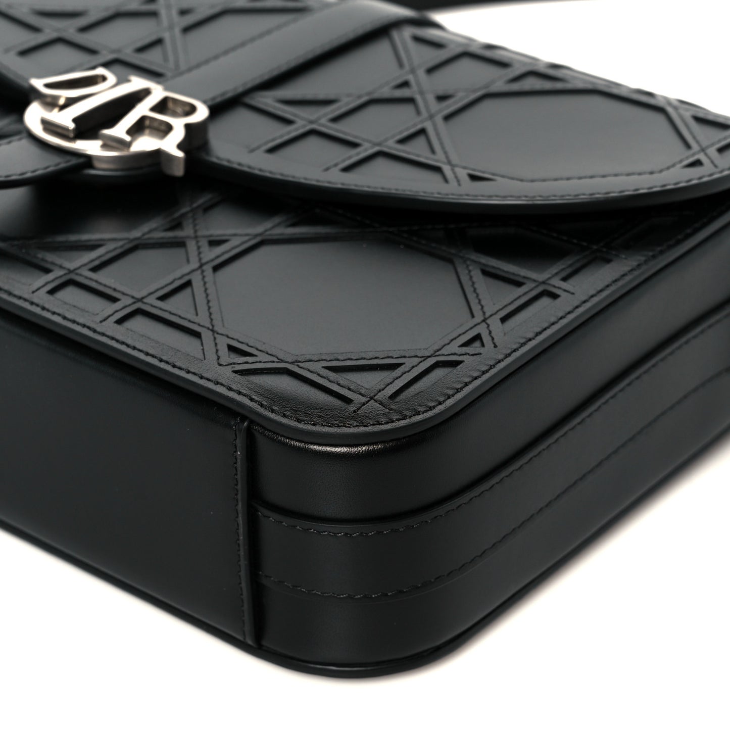 Calfskin Cosmo Laser Cut Cannage Medium Dior Charm Messenger Bag Black