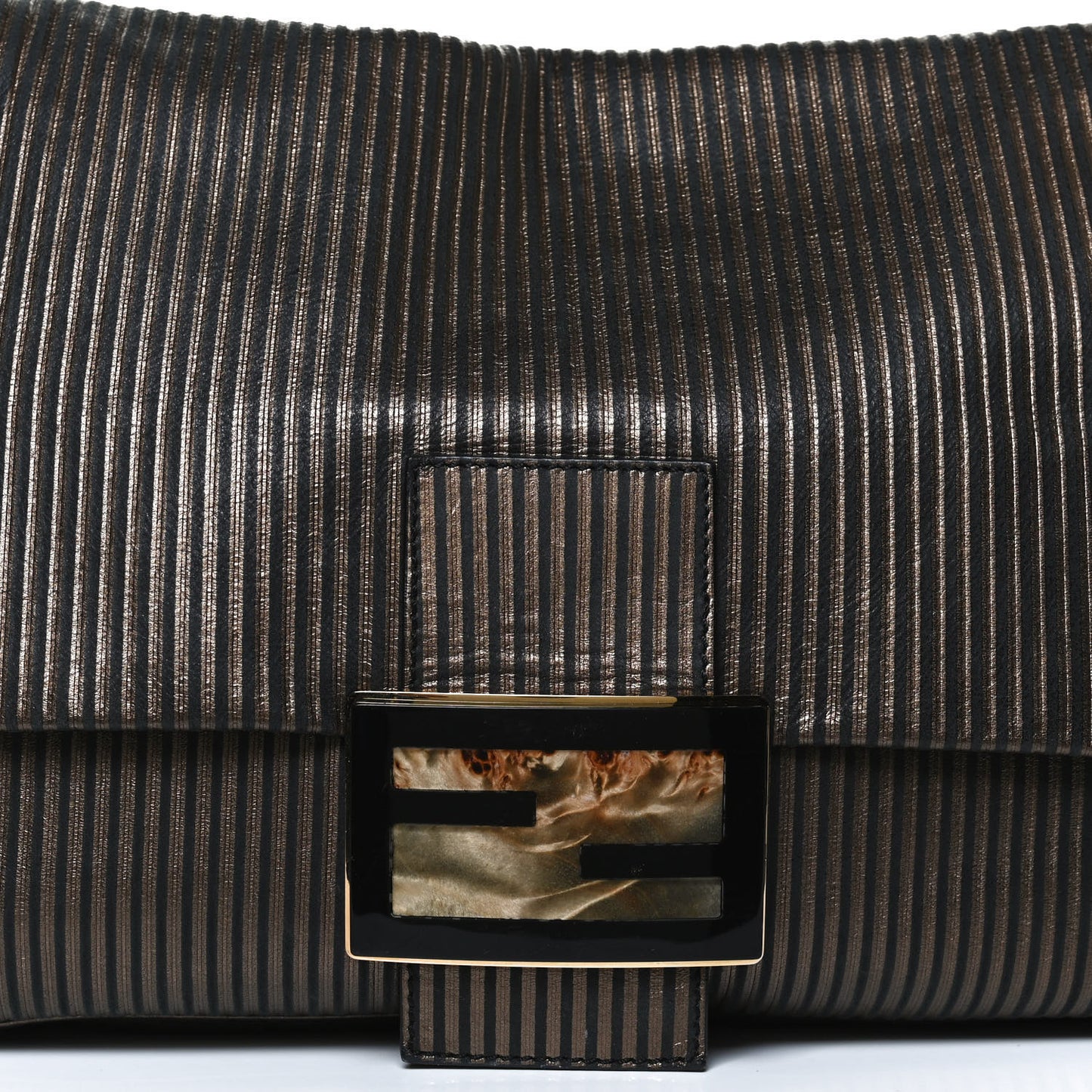 Metallic Nubuck Striped Big Forever Mama Baguette Black Gold