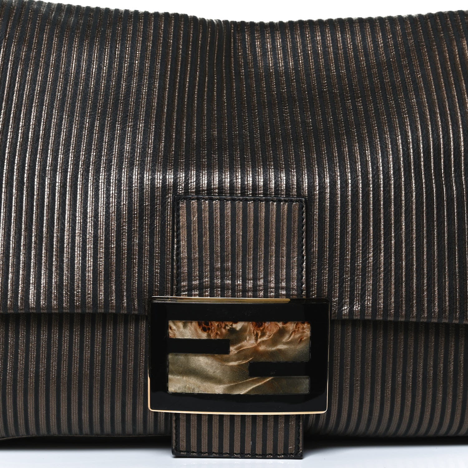 Fendi Metallic Nubuck Striped Big Forever Mama Baguette Black Gold 8 of 11