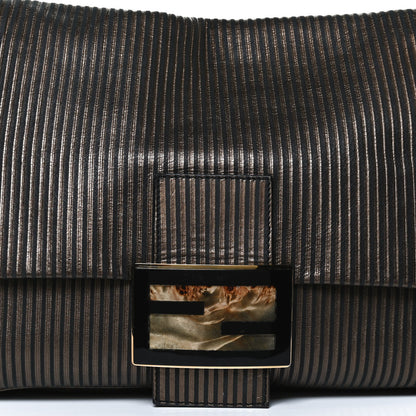 Fendi Metallic Nubuck Striped Big Forever Mama Baguette Black Gold 8 of 11