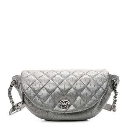 Chanel Metallic Calfskin Crocodile Embossed Quilted Easy Trip Waist Bag Fanny Pack Silver 1 of 11