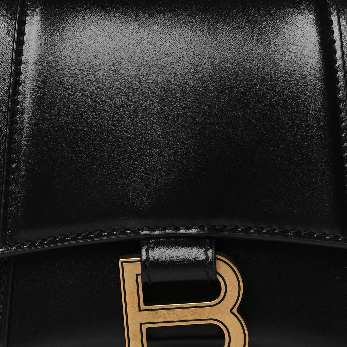 Shiny Box Calfskin Hourglass Top Handle Bag XS Black