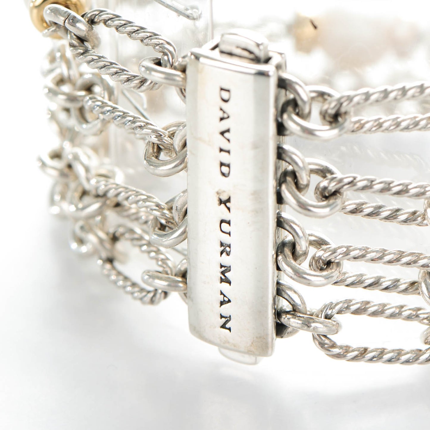 Sterling Silver 18K Yellow Gold Pearl 10mm Four-Row Chain Bracelet