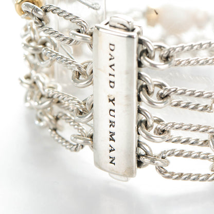 David Yurman Sterling Silver 18K Yellow Gold Pearl 10mm Four-Row Chain Bracelet 3 of 5