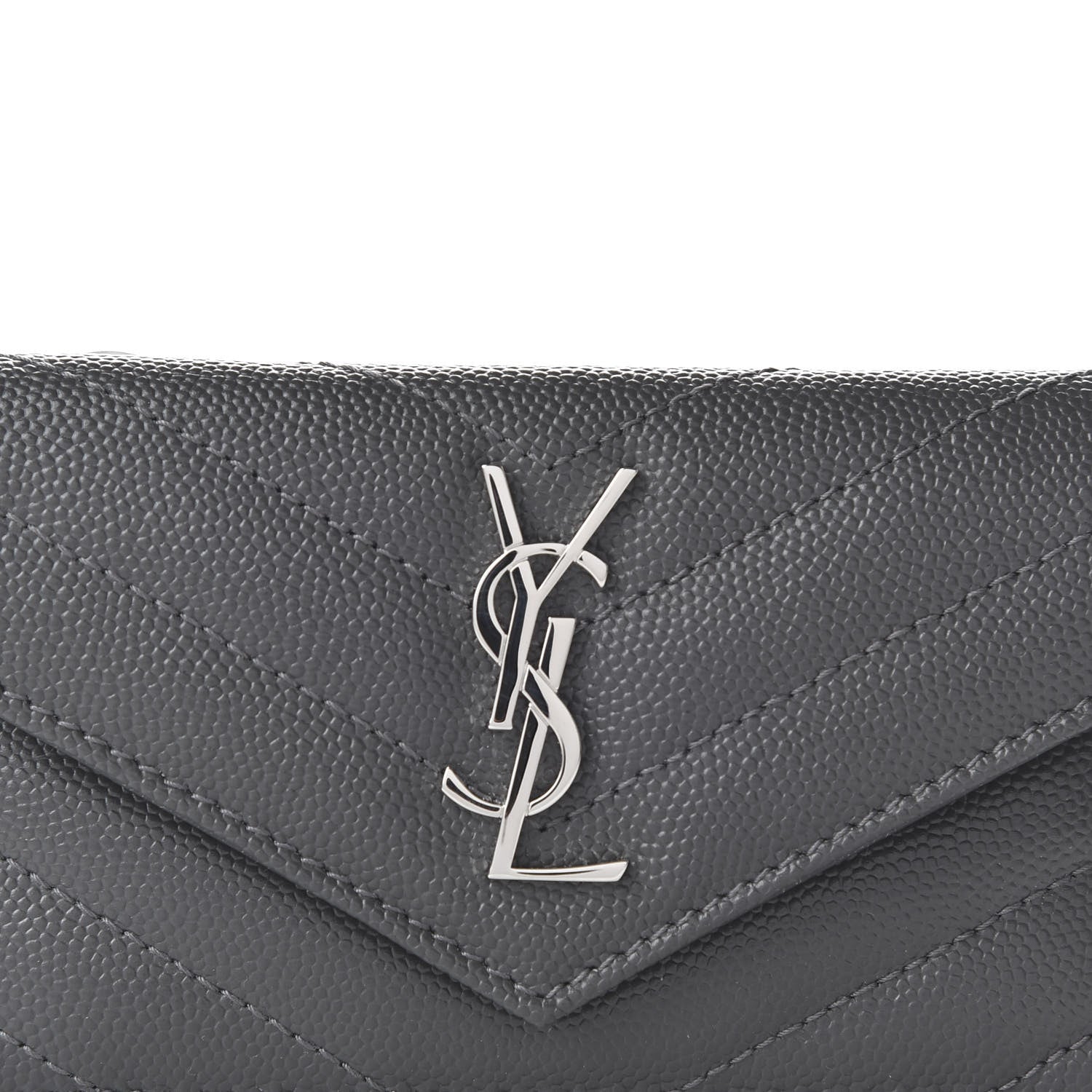Saint Laurent Grain De Poudre Matelasse Chevron Monogram Compact Wallet Storm 9 of 10