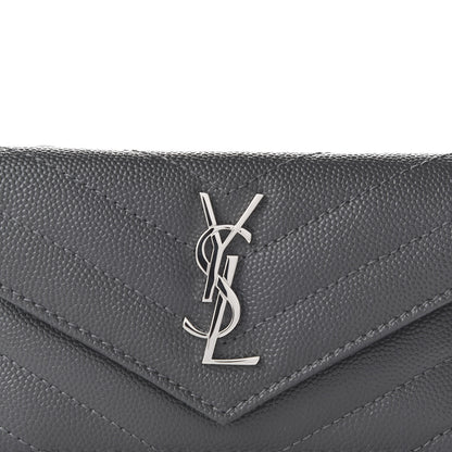 Saint Laurent Grain De Poudre Matelasse Chevron Monogram Compact Wallet Storm 9 of 10