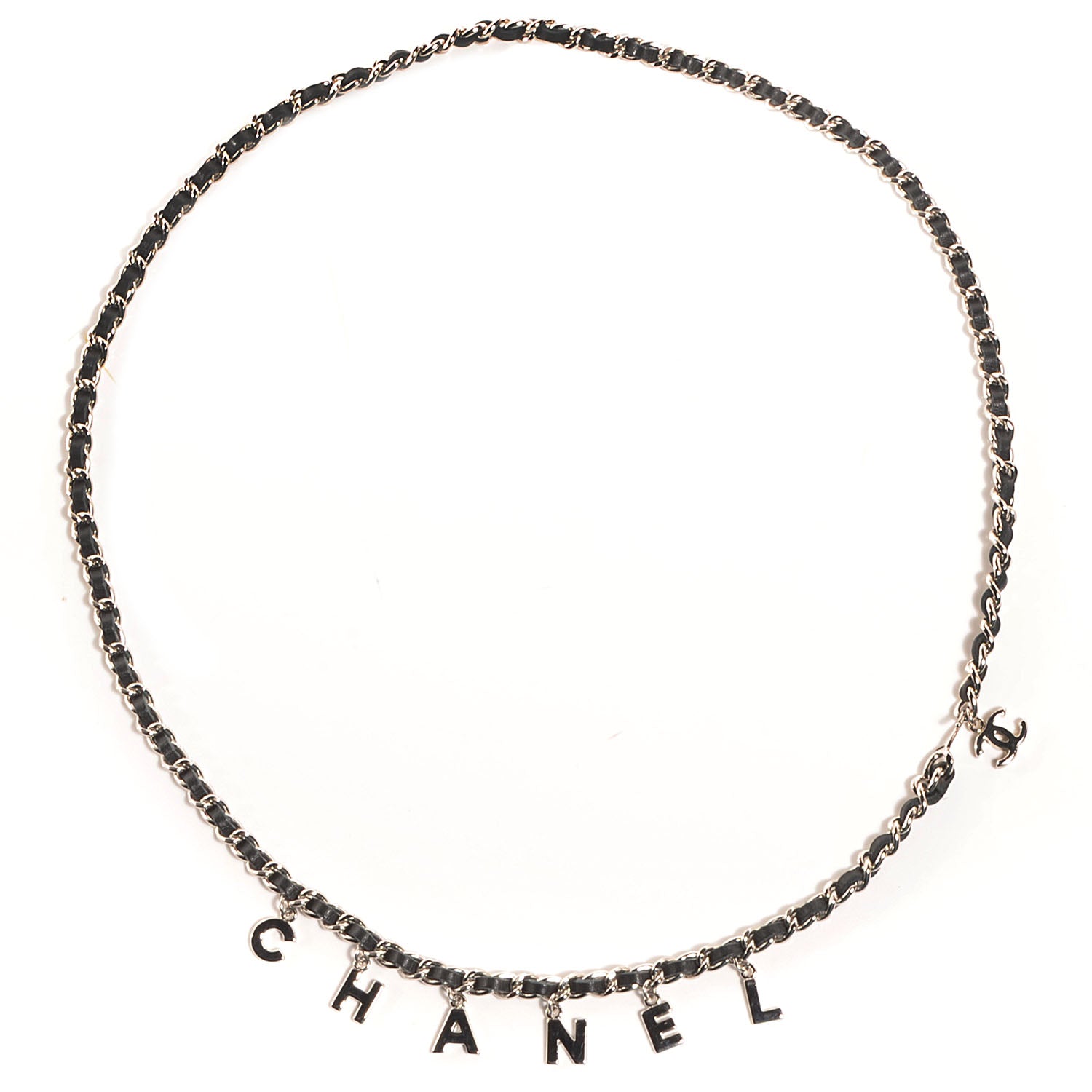 Chanel Leather Chain Logo Belt Black Silver 3 of 6