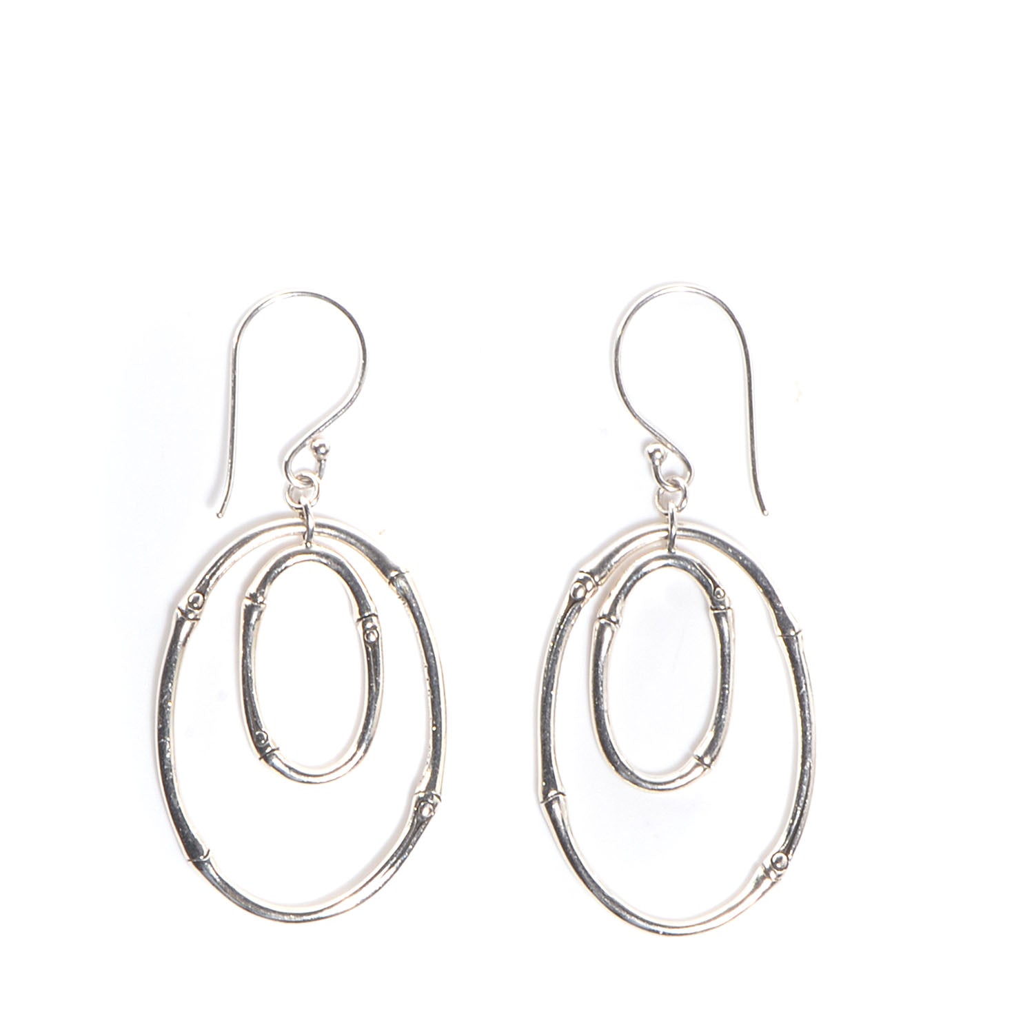 Louis Vuitton JOHN HARDY Sterling Silver Bamboo Oval Drop Earrings 1 of 4