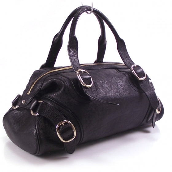 Leather Bowler Tote Black