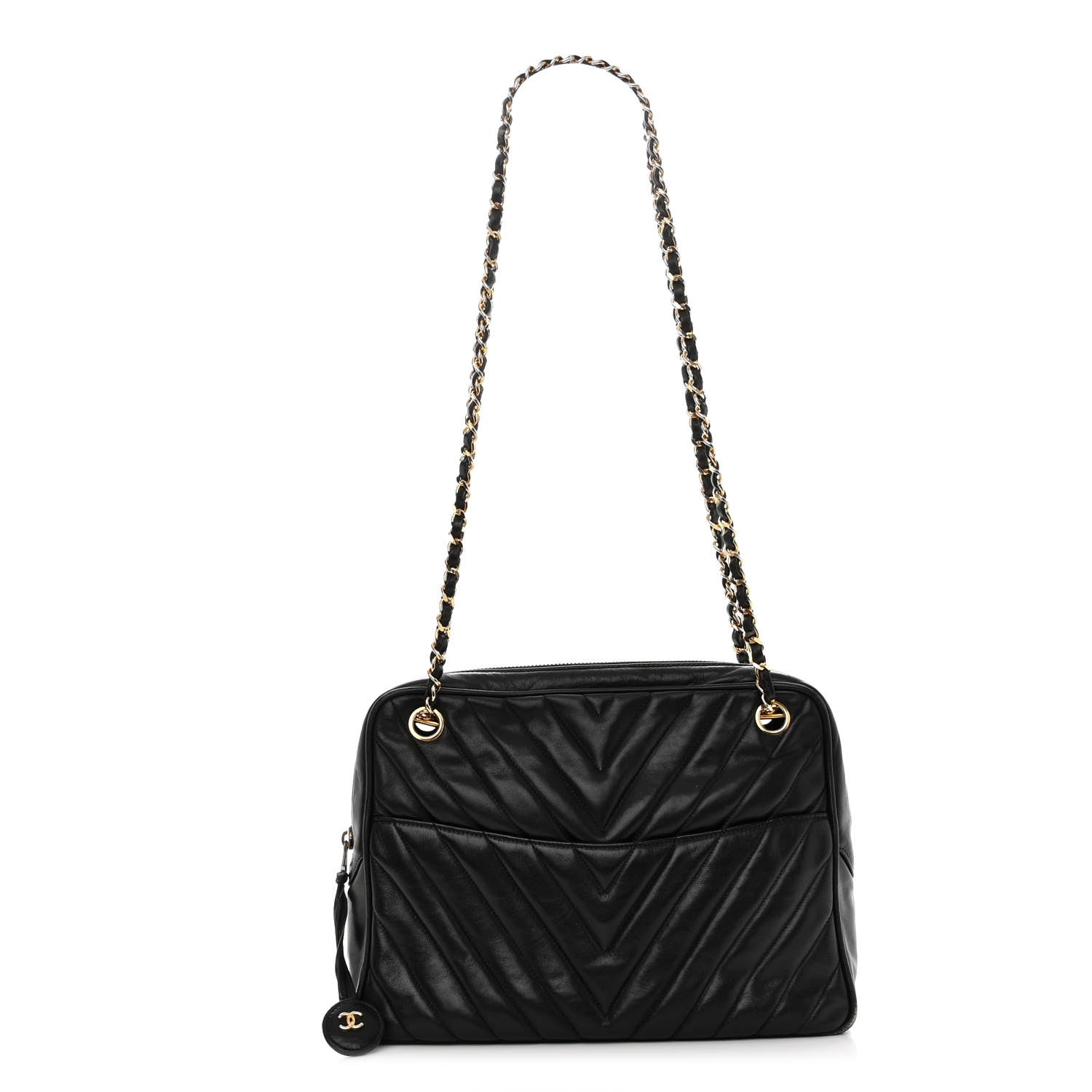 Chanel Lambskin Surpique Chevron Small Tote Black 1 of 14