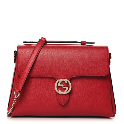 Gucci Dollar Calfskin Medium Interlocking G Top Handle Shoulder Bag Red 1 of 11