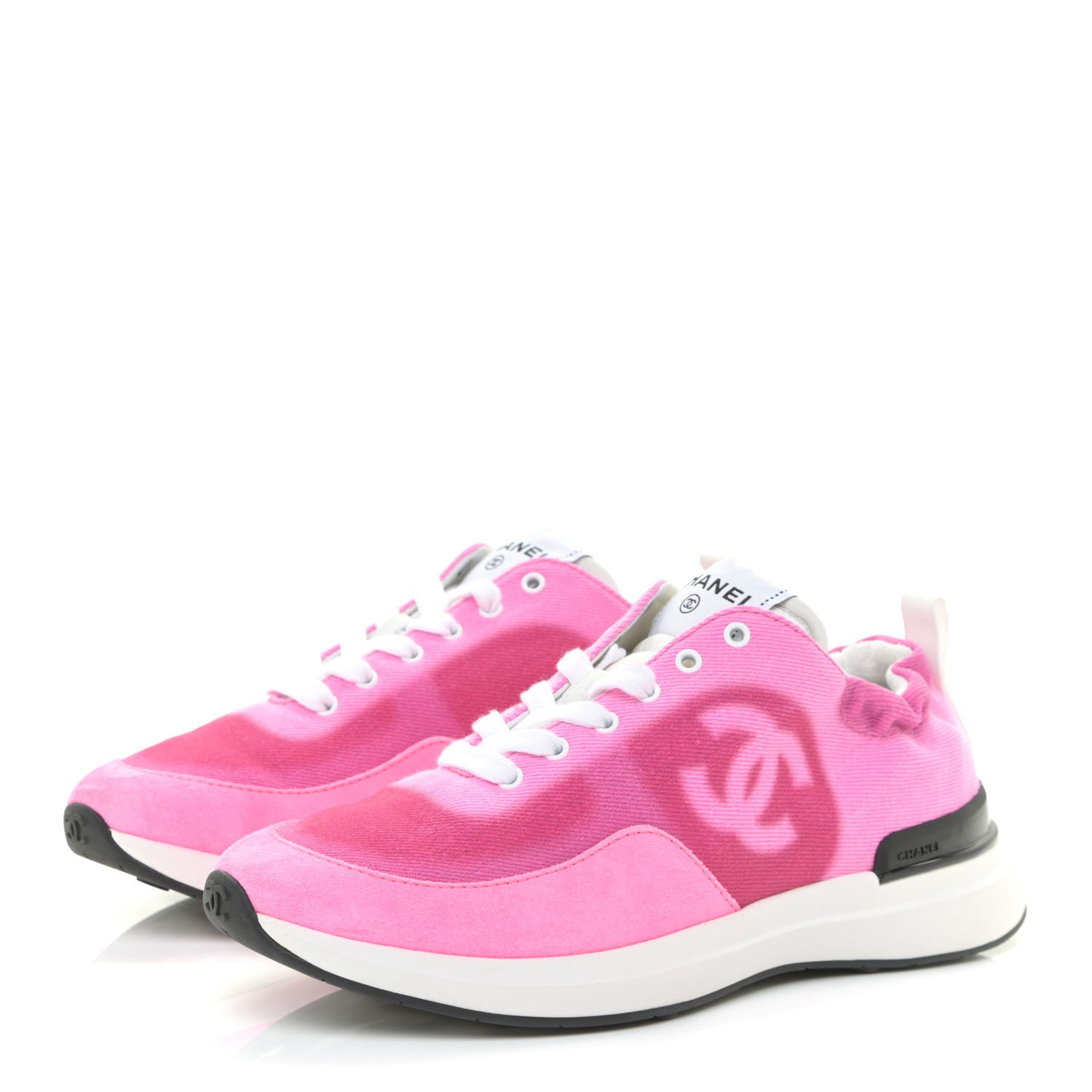 Chanel Denim Suede Calfskin Womens CC Sneakers 37 Pink 3 of 9
