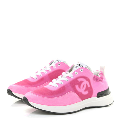 Chanel Denim Suede Calfskin Womens CC Sneakers 37 Pink 3 of 9