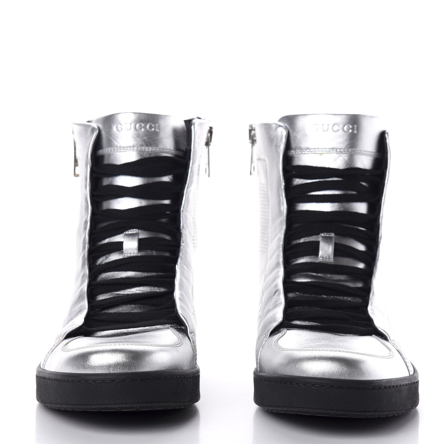 Metallic Nappa Silk Grosgrain Mens High Top Sneakers 9 Silver