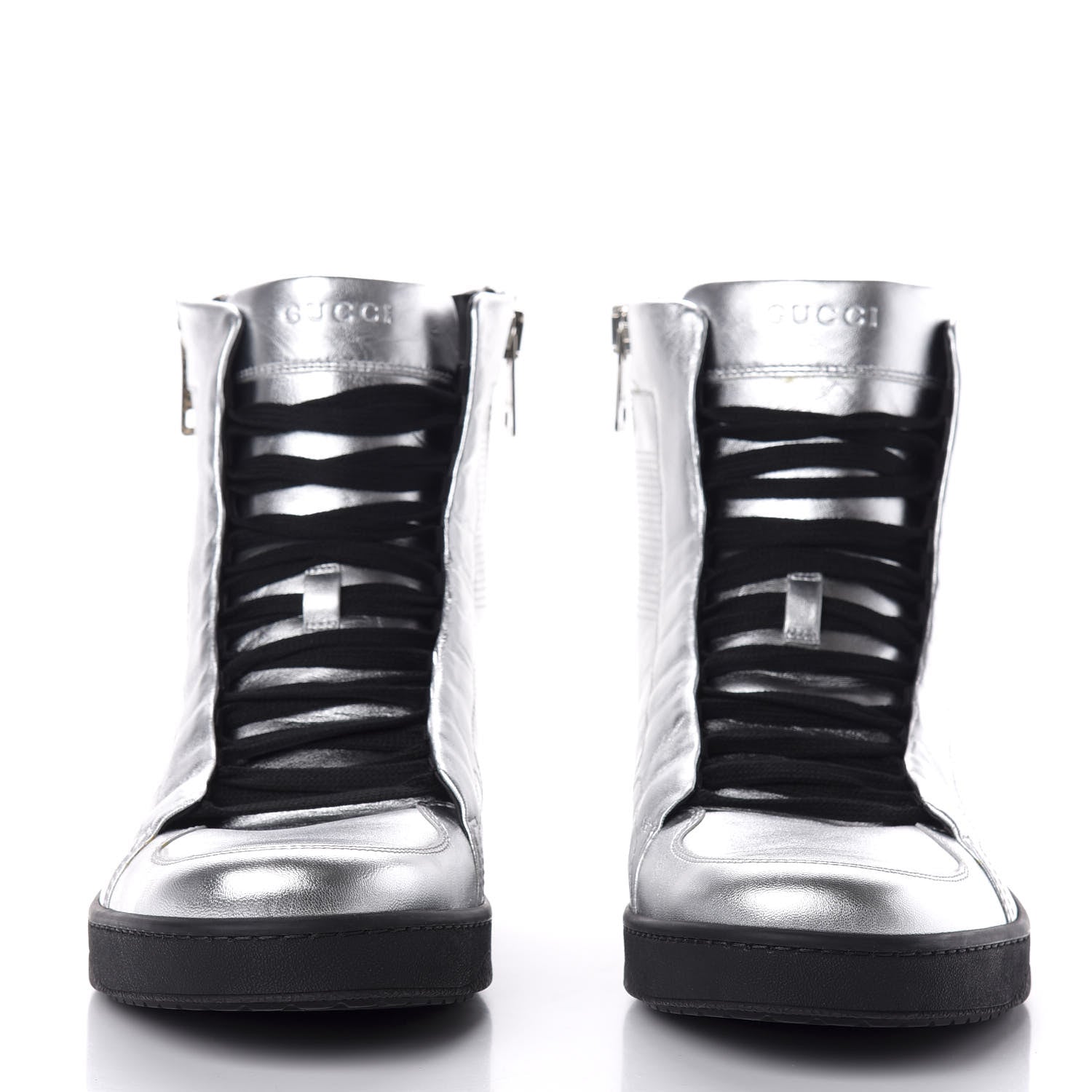 Gucci Metallic Nappa Silk Grosgrain Mens High Top Sneakers 9 Silver 2 of 18