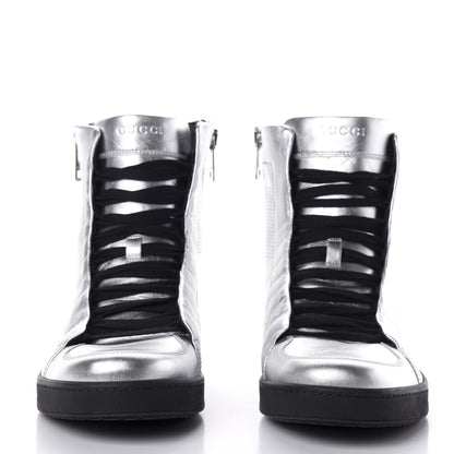 Gucci Metallic Nappa Silk Grosgrain Mens High Top Sneakers 9 Silver 2 of 18