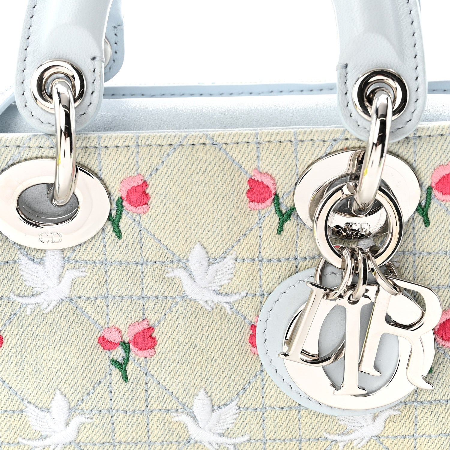 Christian Dior Denim Cannage Embroidered Doves & Roses Dioramour Mini Lady D-Joy Blue Multicolor 8 of 10