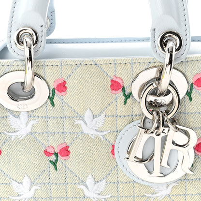 Christian Dior Denim Cannage Embroidered Doves & Roses Dioramour Mini Lady D-Joy Blue Multicolor 8 of 10