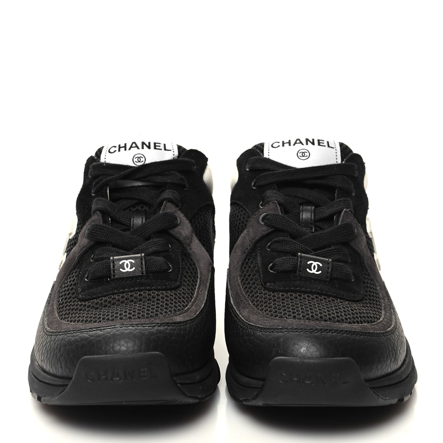 Mesh Suede Grained Calfskin Womens CC Sneakers 37 Black White