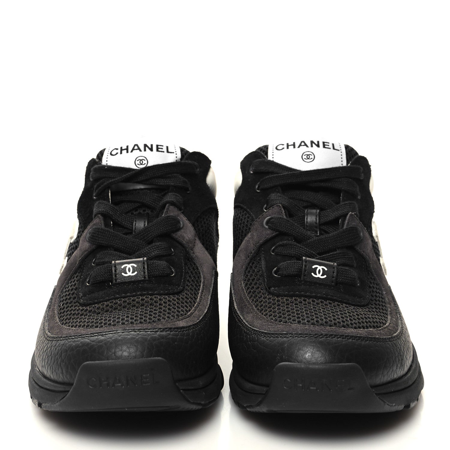 Chanel Mesh Suede Grained Calfskin Womens CC Sneakers 37 Black White 2 of 8