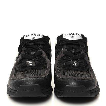 Chanel Mesh Suede Grained Calfskin Womens CC Sneakers 37 Black White 2 of 8