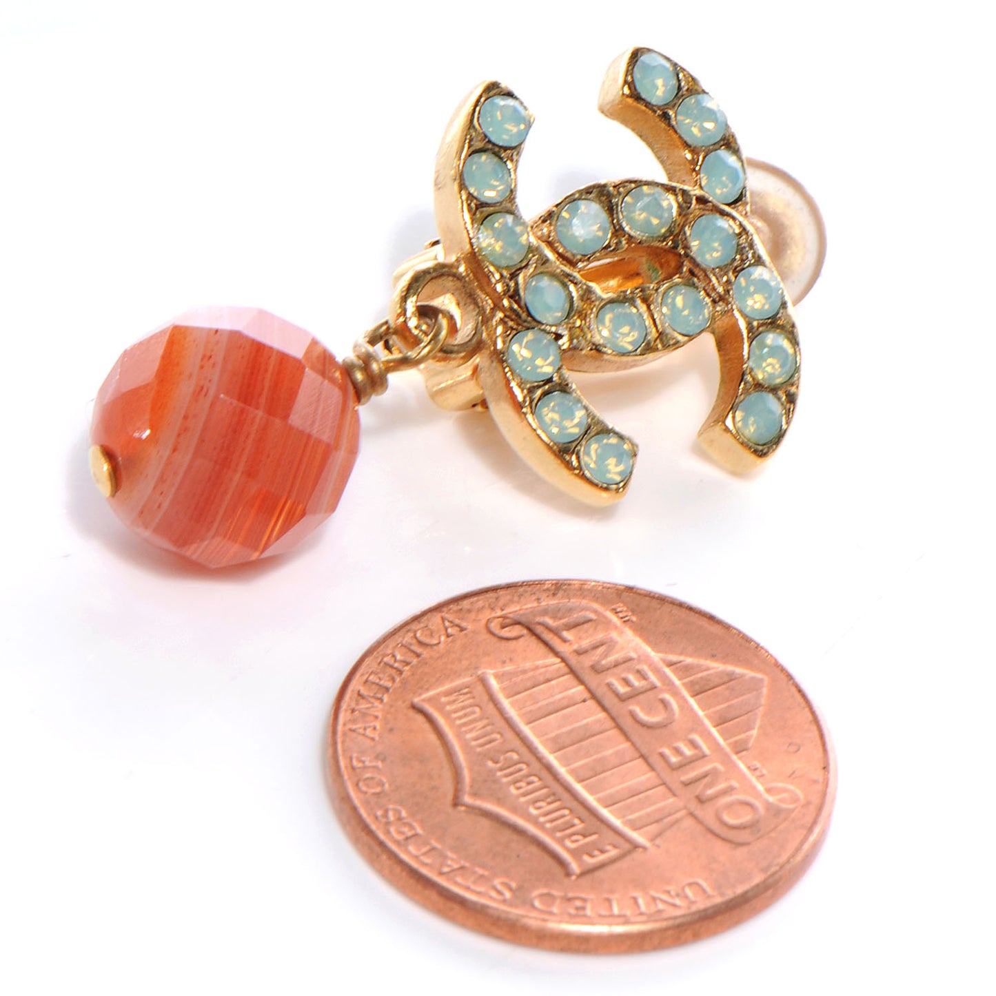Crystal Beaded CC Drop Earrings Gold