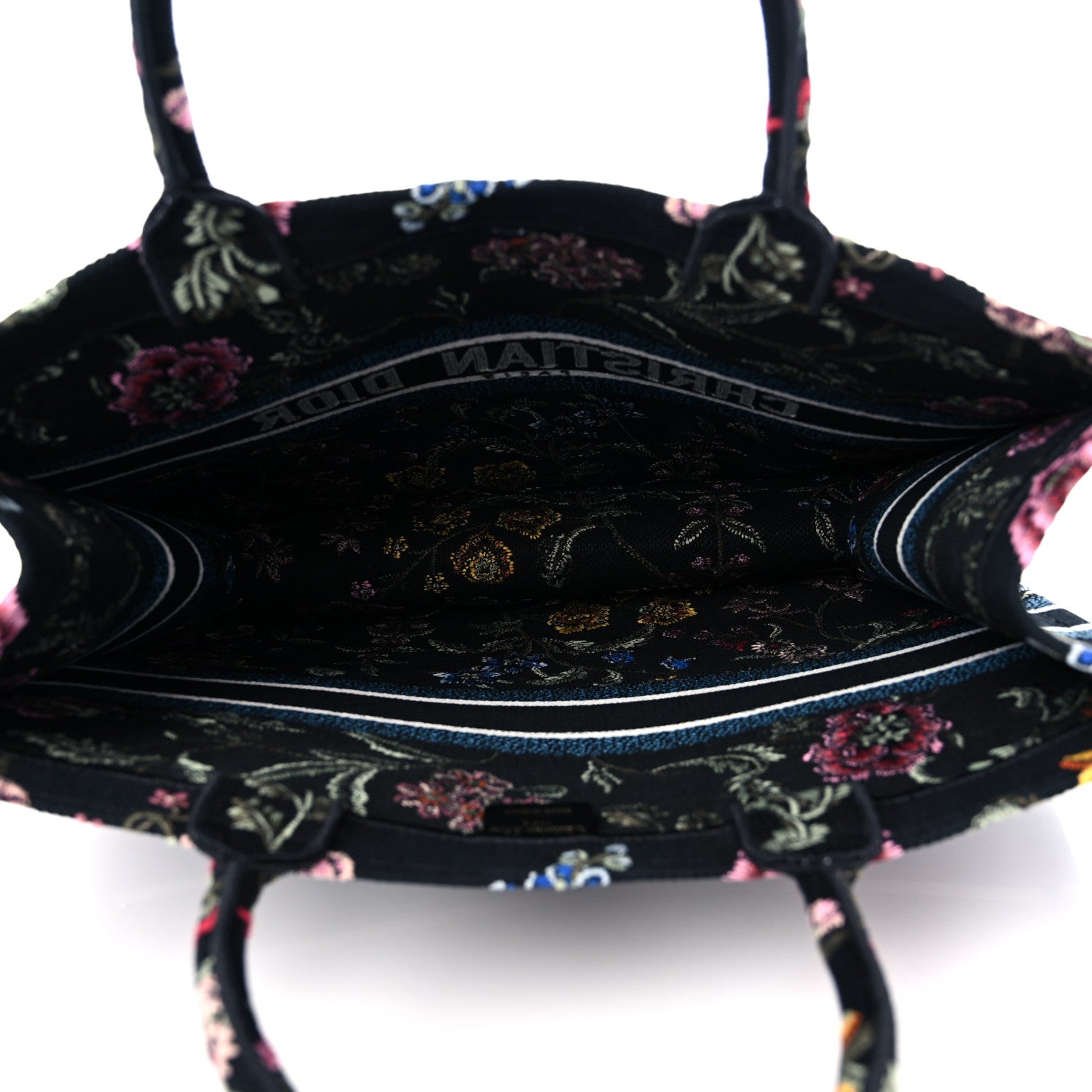 Christian Dior Canvas Embroidered Large Book Tote Black Multicolor 5 of 9