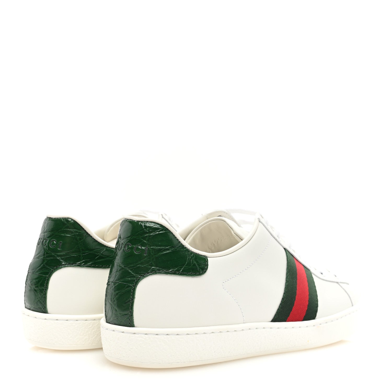 Gucci Calfskin Crocodile Web Womens Ace Sneakers 39.5 White Green 4 of 8