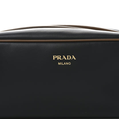Prada Soft Calfskin Swing Shoulder Bag Black Hazelnut 7 of 9