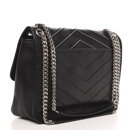 Saint Laurent Lambskin Matelasse Monogram Microstud Medium Niki Chain Satchel Black 3 of 9