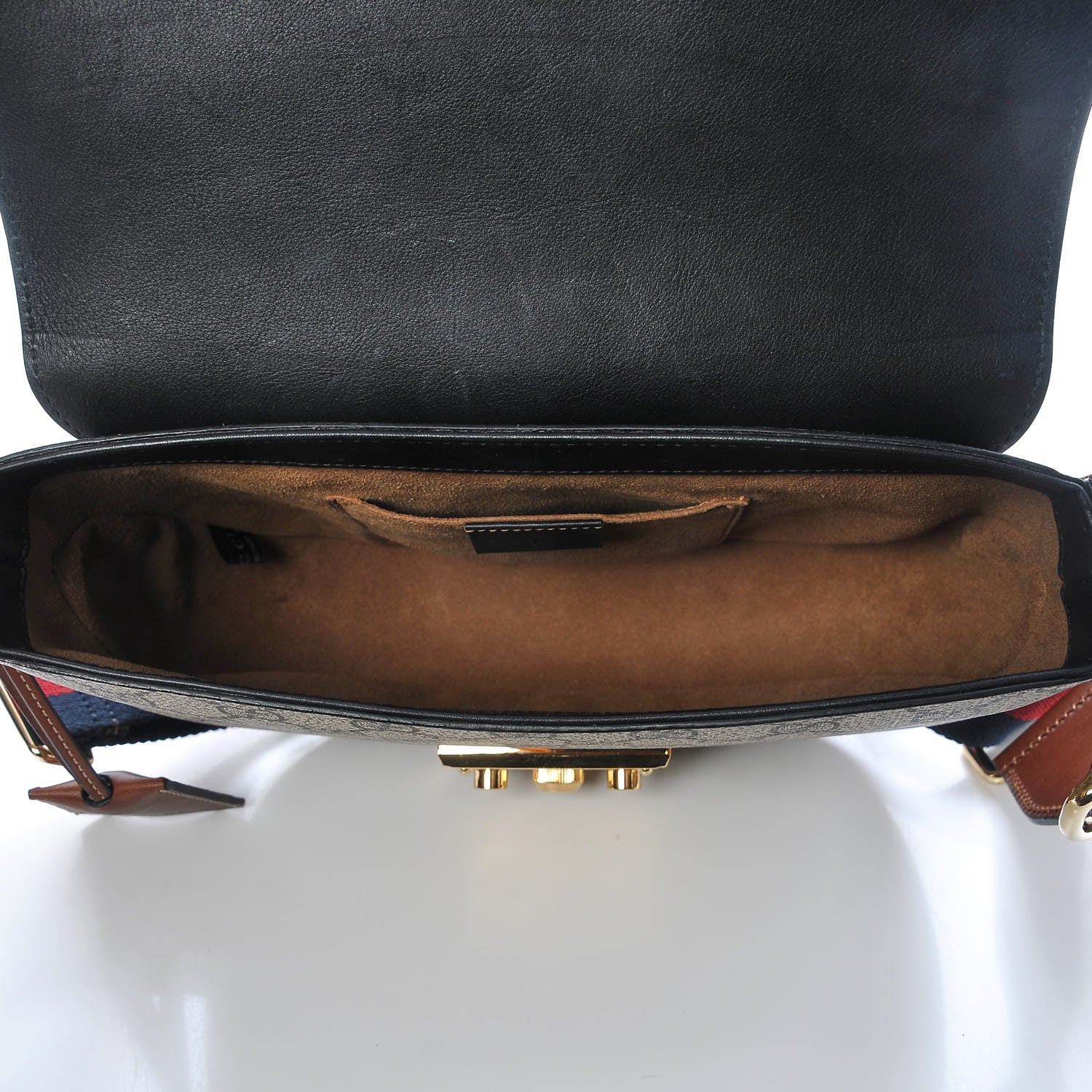 Gucci GG Supreme Monogram Web Medium Padlock Messenger Shoulder Bag Black 5 of 7