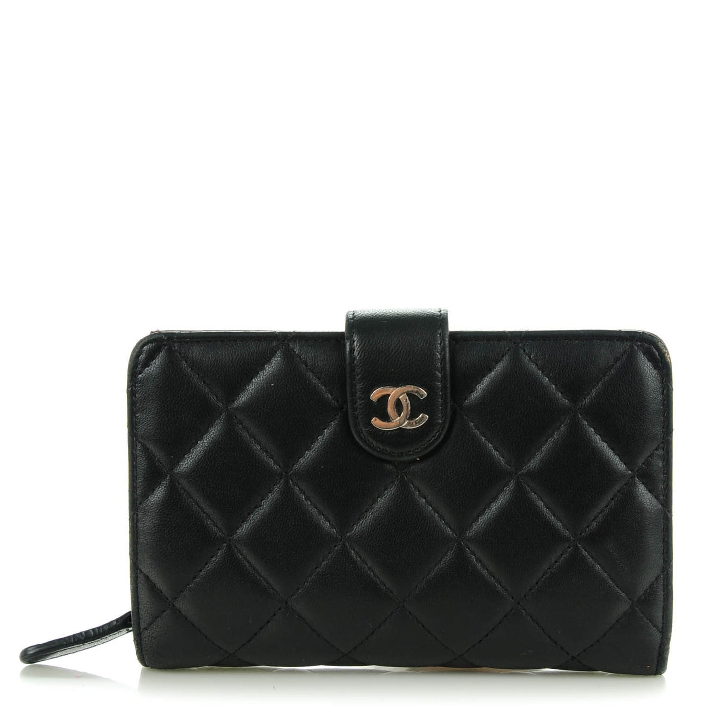 Lambskin Quilted Zipped Pocket Wallet Black