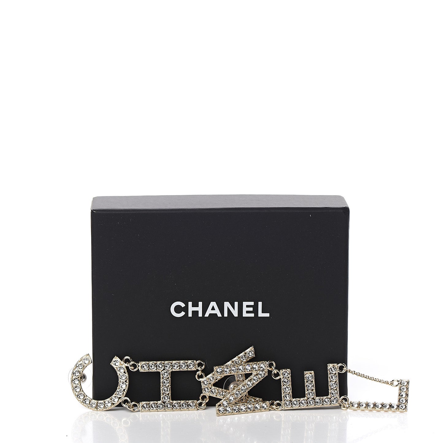 Crystal Cha-Nel Logo Drop Earrings Gold