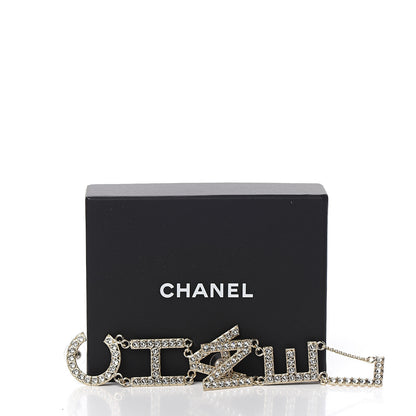 Chanel Crystal Cha-Nel Logo Drop Earrings Gold 5 of 5