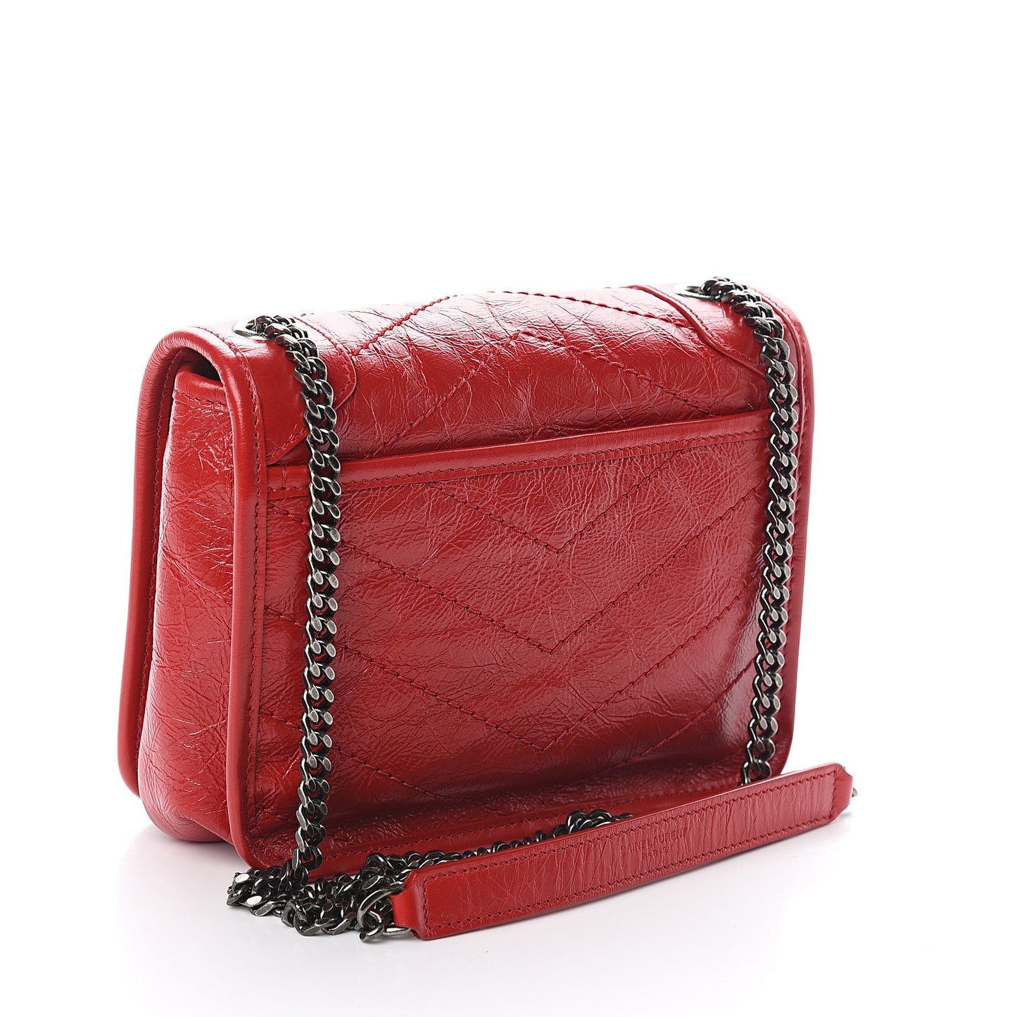 Crinkled Calfskin Matelasse Monogram Niki Chain Wallet Red