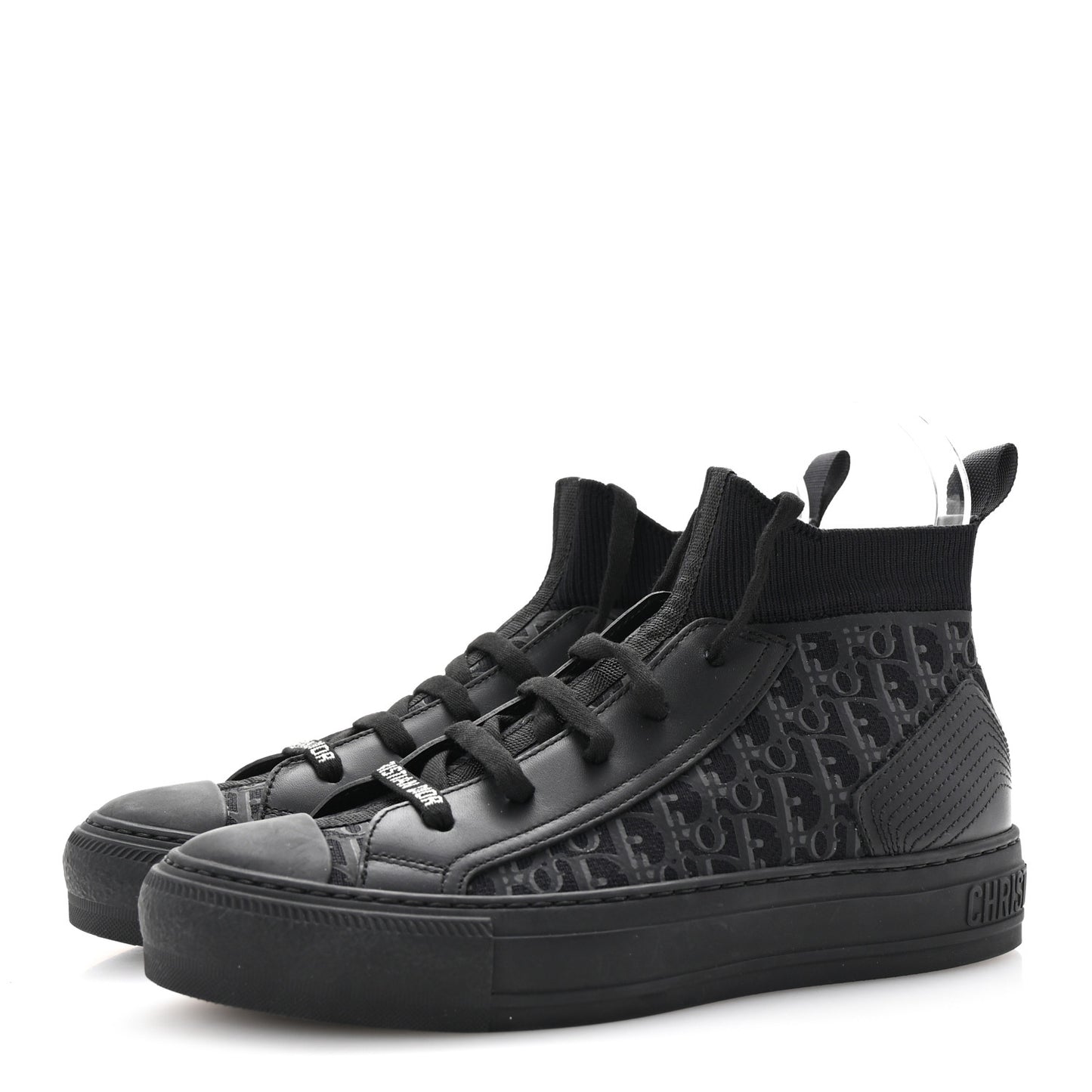 Technical Canvas Mesh Calfskin Womens Matte Oblique Walk'n Dior High Top Sneakers 36.5 Black