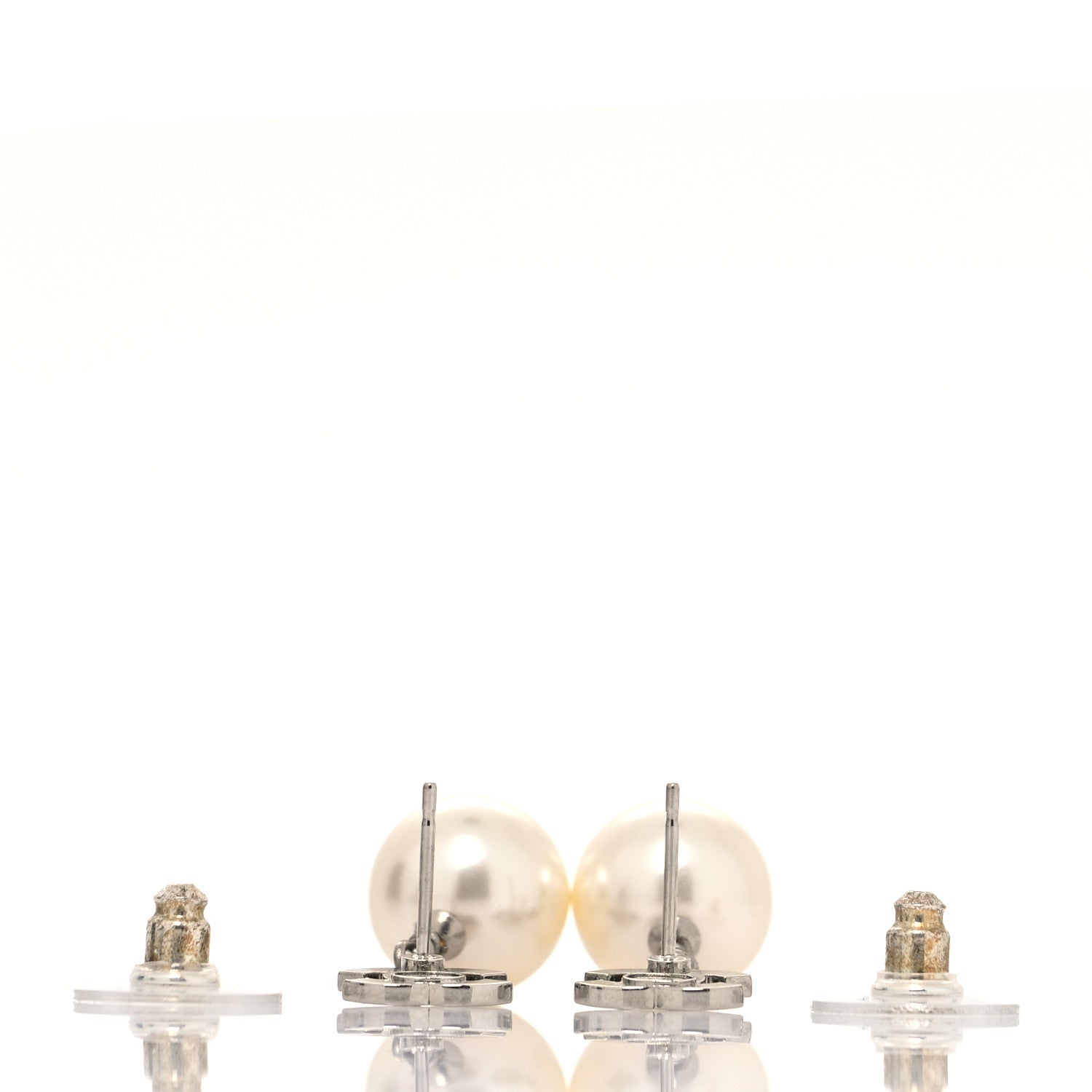 Chanel Crystal Pearl CC Drop Earrings Silver Pearly White 3 of 4