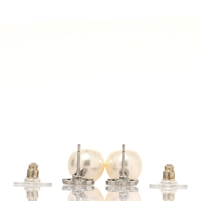 Chanel Crystal Pearl CC Drop Earrings Silver Pearly White 3 of 4