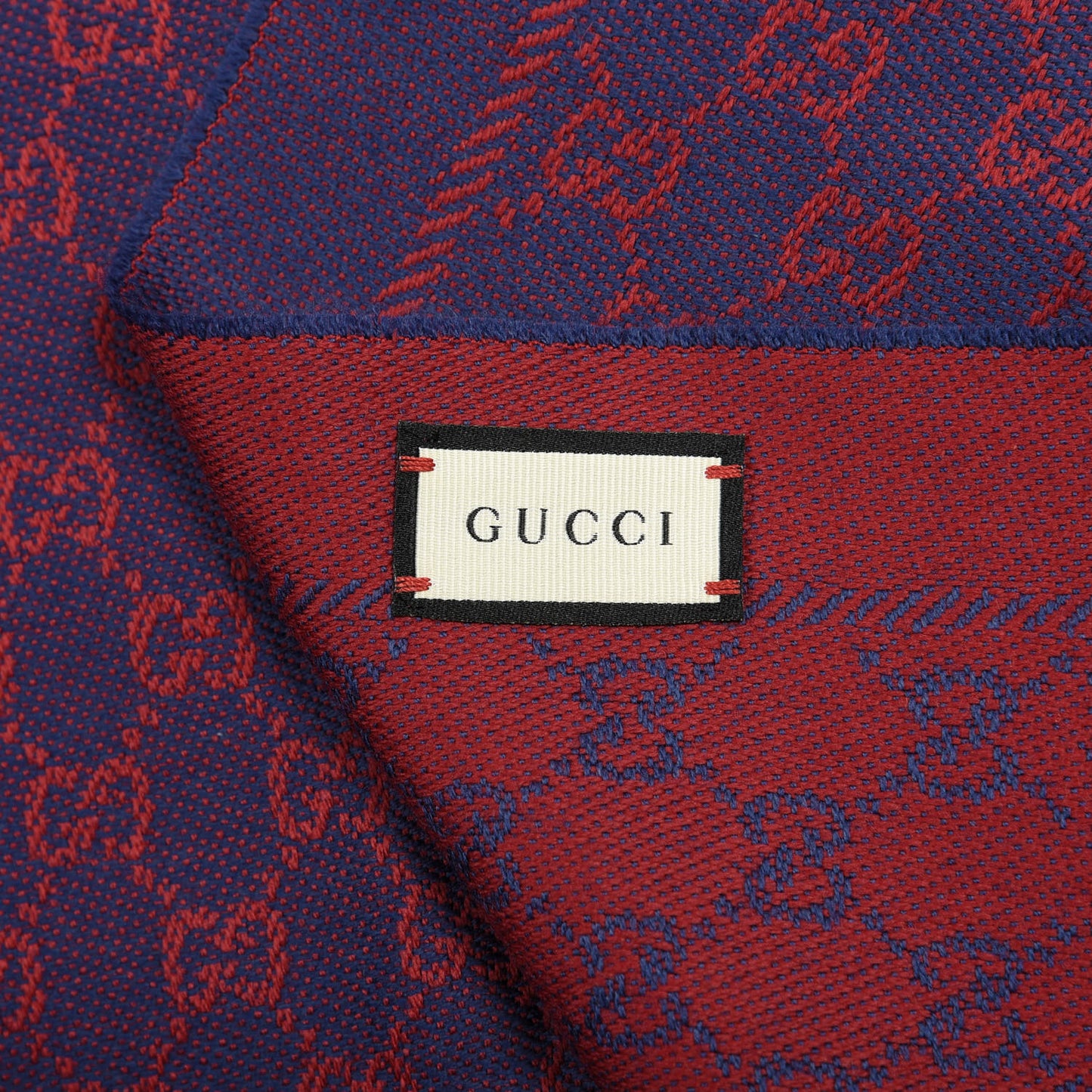 Wool Jacquard Monogram Reversible Stencil Fringe Scarf Red Purple
